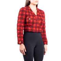 Vintage Black Red Plaid Cropped Wool Jacket