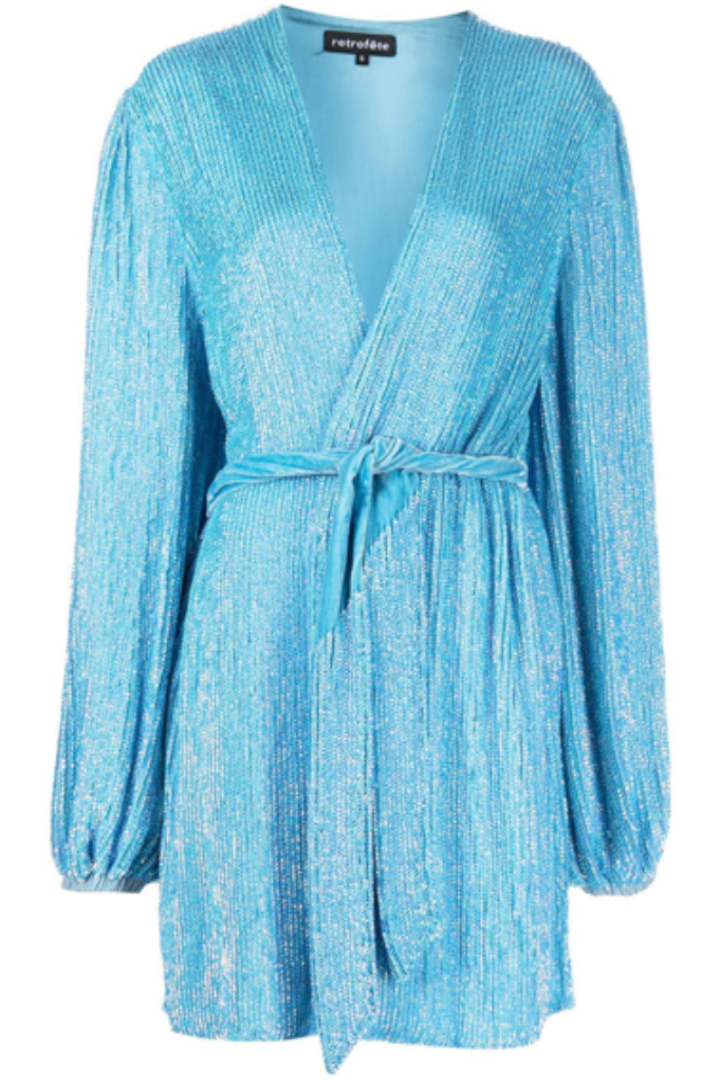 gabrielle sequin robe dress $678 Retrofete Women's Bronze Gabrielle Sequin Wrap Robe Mini Dress Size X-Small