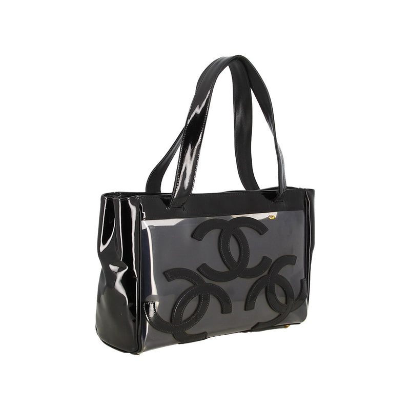 Vintage PVC Tote Bag Triple CC Black