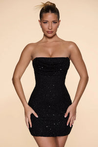 Basel Embellished Strapless Cowl Neck Mini Dress