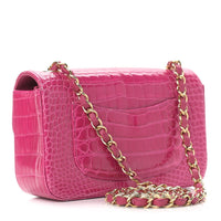 Shiny Alligator Mini Flap Pink