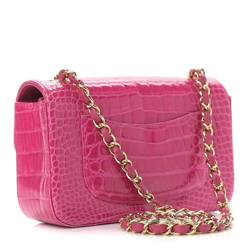 Shiny Alligator Mini Flap Pink