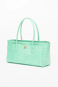 Small Tote Crocodile Embossed Calfskin & Gold-Tone Metal  Green
