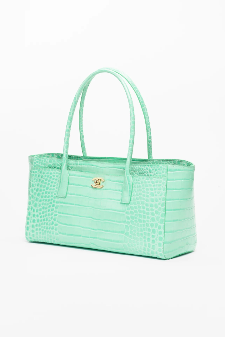 Small Tote Crocodile Embossed Calfskin & Gold-Tone Metal  Green