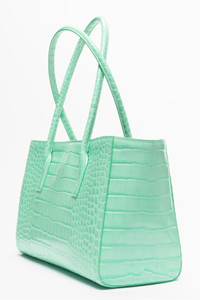 Small Tote Crocodile Embossed Calfskin & Gold-Tone Metal  Green