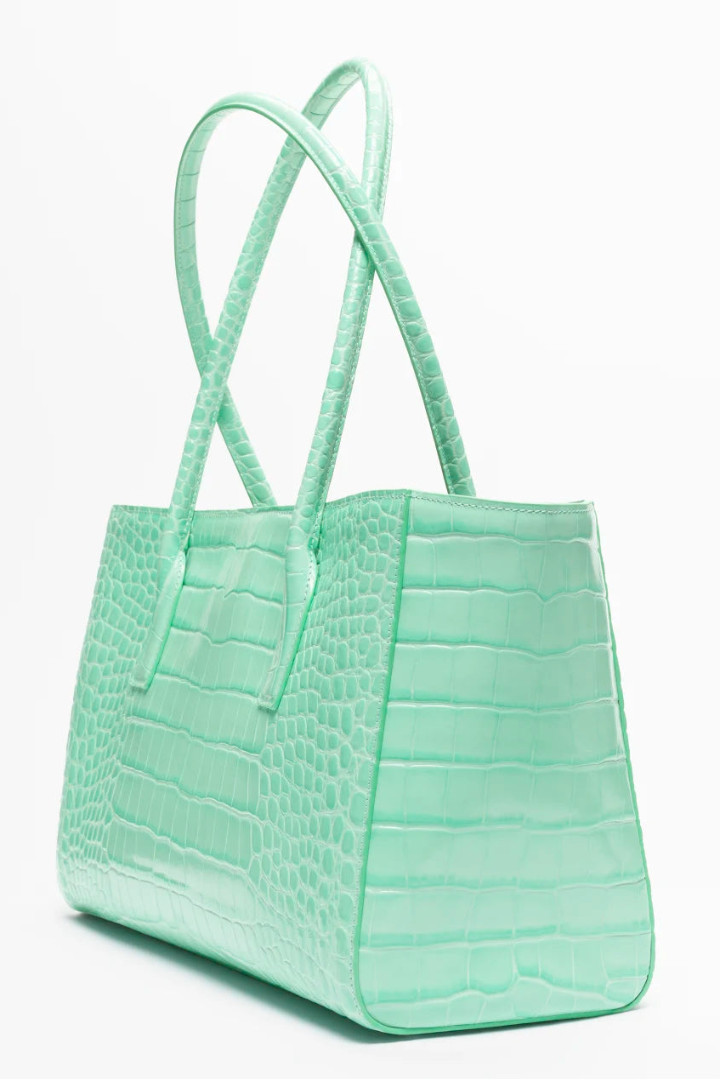 Small Tote Crocodile Embossed Calfskin & Gold-Tone Metal  Green