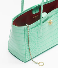 Small Tote Crocodile Embossed Calfskin & Gold-Tone Metal  Green