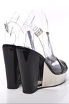 Patent PVC Peep Toe Wedge Sandals Transparent Black