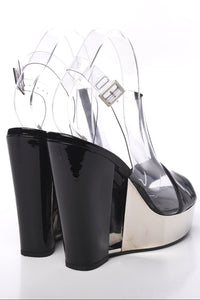 Patent PVC Peep Toe Wedge Sandals Transparent Black
