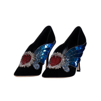 Vintage  Black Velvet Heels Strass