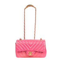 Vintage Pink Chevron Quilted Mini Flap Bag