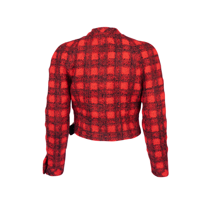 Vintage Black Red Plaid Cropped Wool Jacket