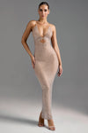 Akiko  Embellished Cut-Out Maxi Dress in Almond