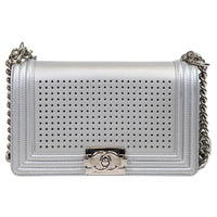 Chanel Silver Metallic Lambskin LED Medium Boy Flap