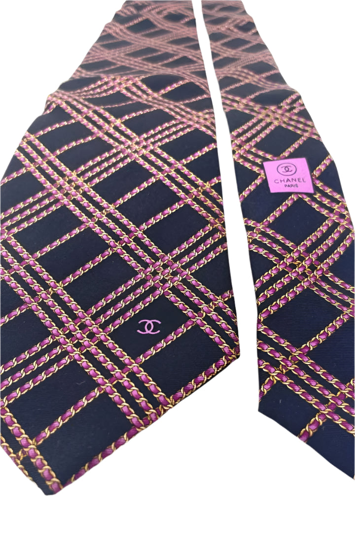 Chanel Tie Silk Black Pink