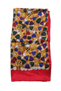 Chanel Jewelry Pattern Silk Gold Red Scarf
