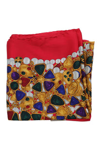 Chanel Jewelry Pattern Silk Gold Red Scarf
