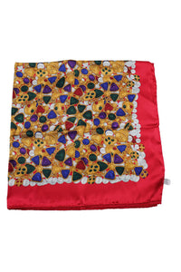 Chanel Jewelry Pattern Silk Gold Red Scarf