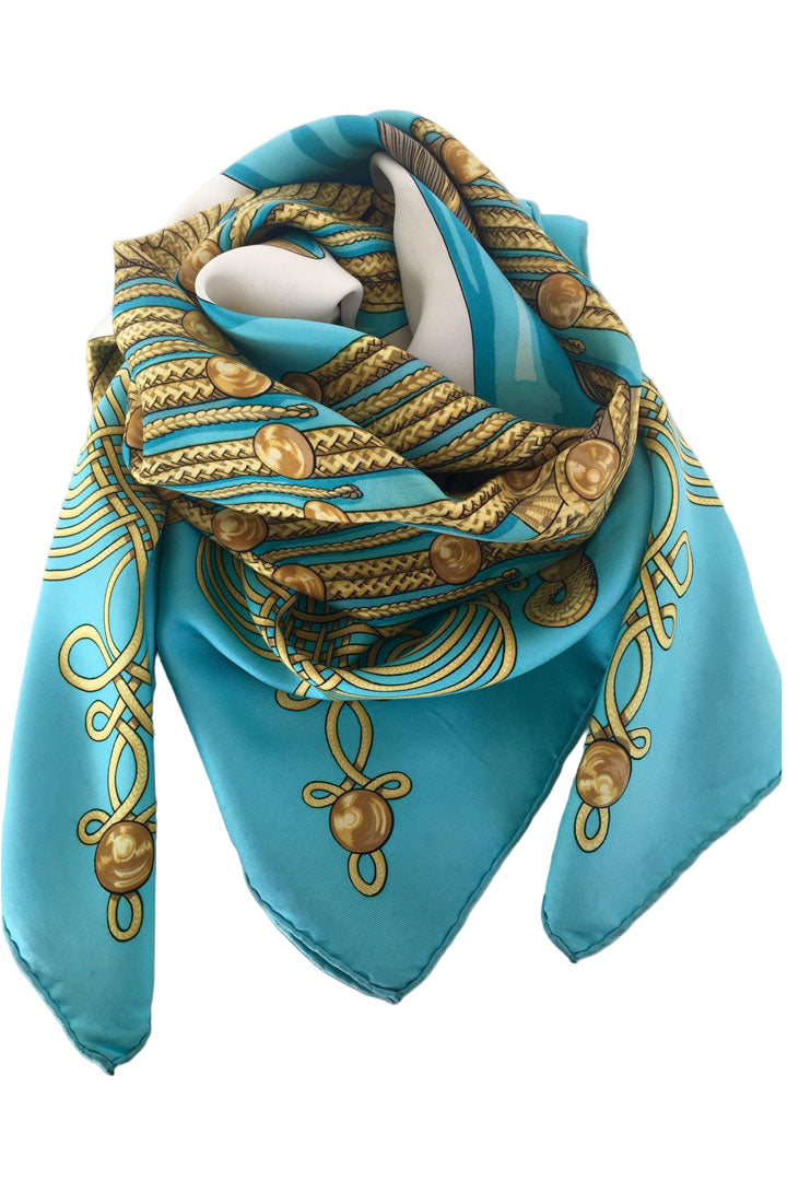 Hermès Brandebourgs Turquoise Silk Scarf