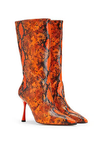 Python Leather Heeled Boots