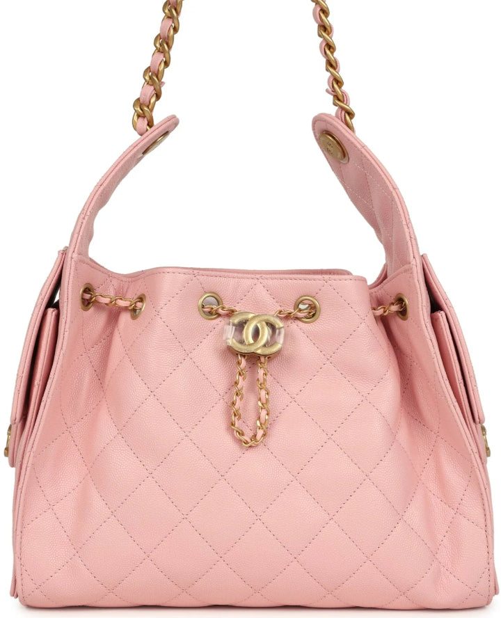 25 Hobo Bag Light Pink Caviar Antique Gold Hardware