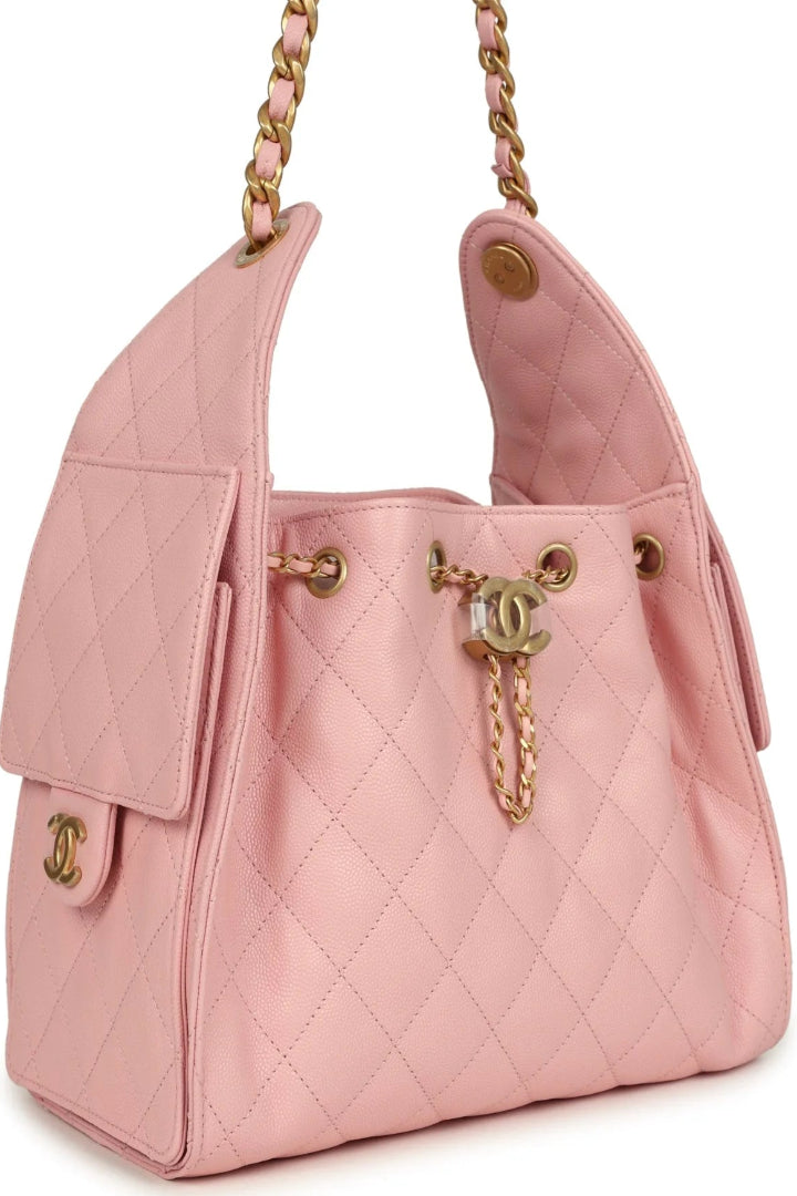 25 Hobo Bag Light Pink Caviar Antique Gold Hardware