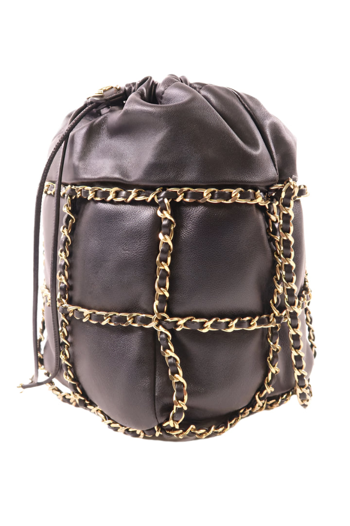 Vintage CC GHW Bucket Bag Chain Shoulder Bag Lambskin Leather Black