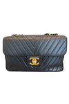 V Stitch Chain Shoulder Bag Lambskin Black