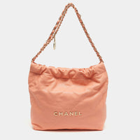 New Chanel 22 Small Caviar Peach Bag