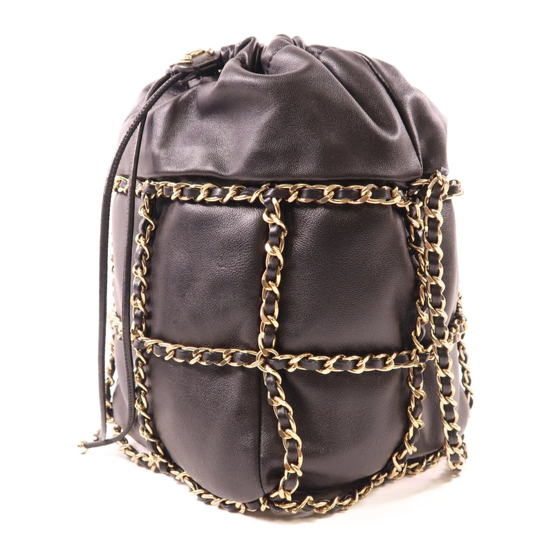 Vintage CC GHW Bucket Bag Chain Shoulder Bag Lambskin Leather Black