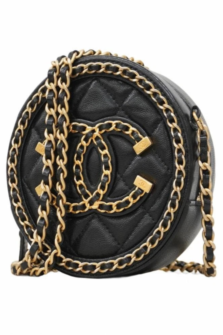 Matelasse Quilted Filigree Lambskin Chain Shoulder Bag Black