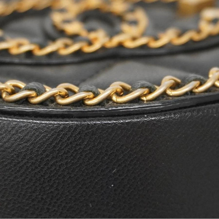 Matelasse Quilted Filigree Lambskin Chain Shoulder Bag Black