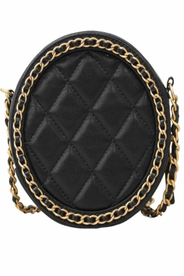 Matelasse Quilted Filigree Lambskin Chain Shoulder Bag Black