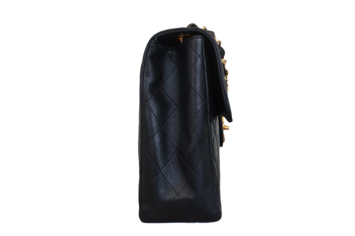 Vintage Matelasse Quilted Single Flap Lambskin Chain Shoulder Bag Black