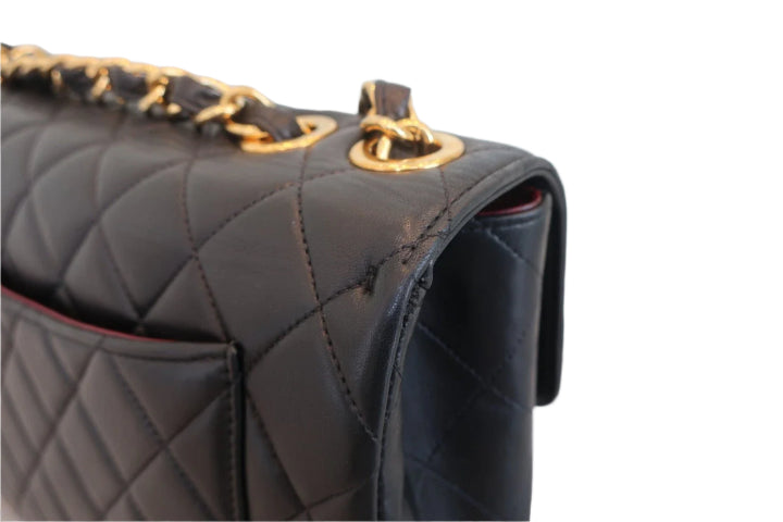 Vintage Matelasse Quilted Single Flap Lambskin Chain Shoulder Bag Black