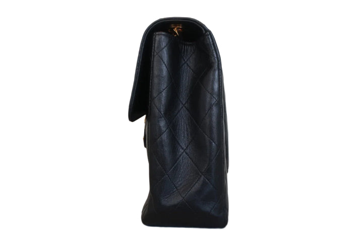 Vintage Matelasse Quilted Single Flap Lambskin Chain Shoulder Bag Black