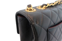 Vintage Matelasse Quilted Single Flap Lambskin Chain Shoulder Bag Black