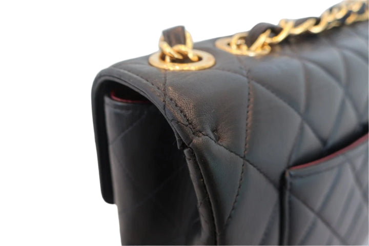 Vintage Matelasse Quilted Single Flap Lambskin Chain Shoulder Bag Black