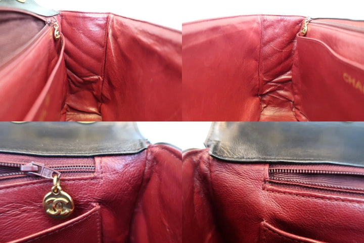 V Stitch Chain Shoulder Bag Lambskin Black