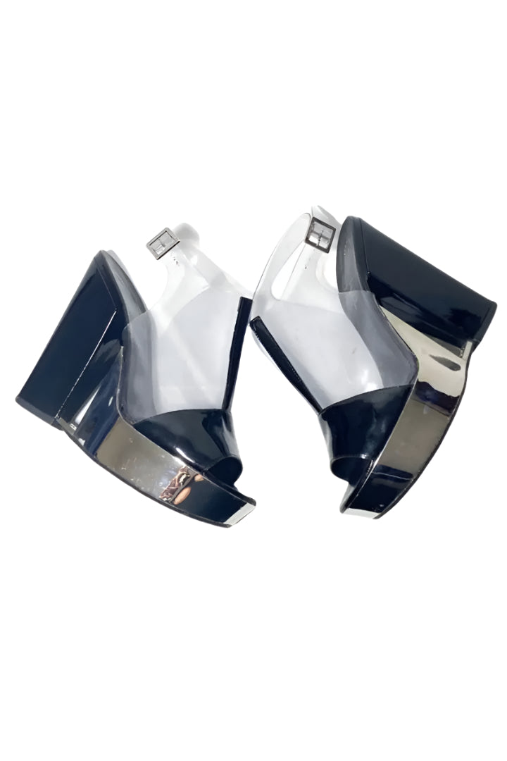Patent PVC Peep Toe Wedge Sandals Transparent Black