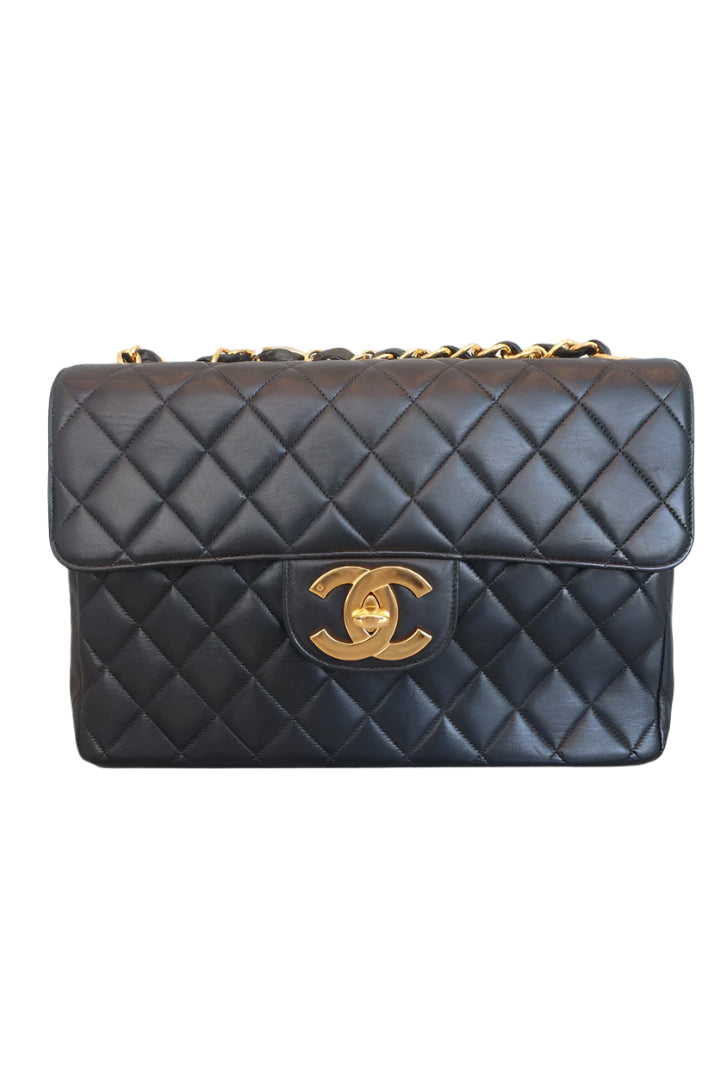 Vintage Matelasse Quilted Single Flap Lambskin Chain Shoulder Bag Black