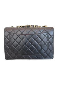 Vintage Matelasse Quilted Single Flap Lambskin Chain Shoulder Bag Black