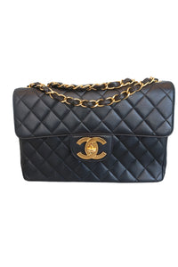 Vintage Matelasse Quilted Single Flap Lambskin Chain Shoulder Bag Black
