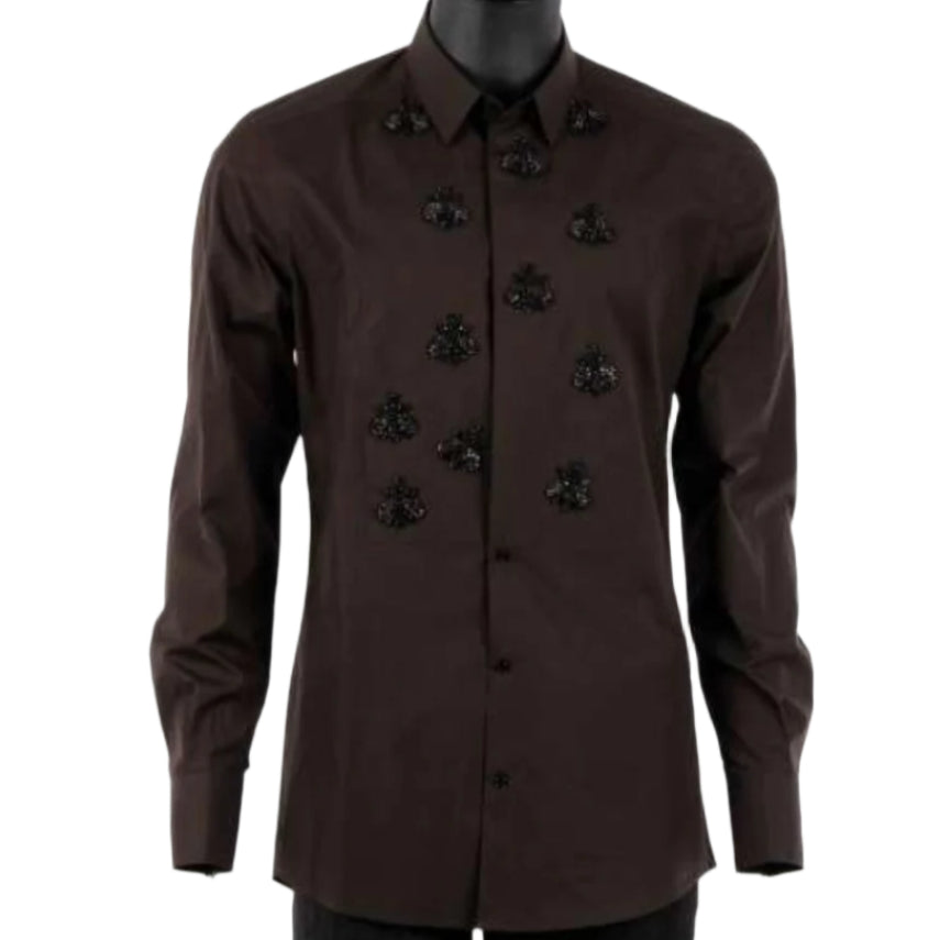 Dolce & Gabbana Gold Shirt with Bee Embroidery