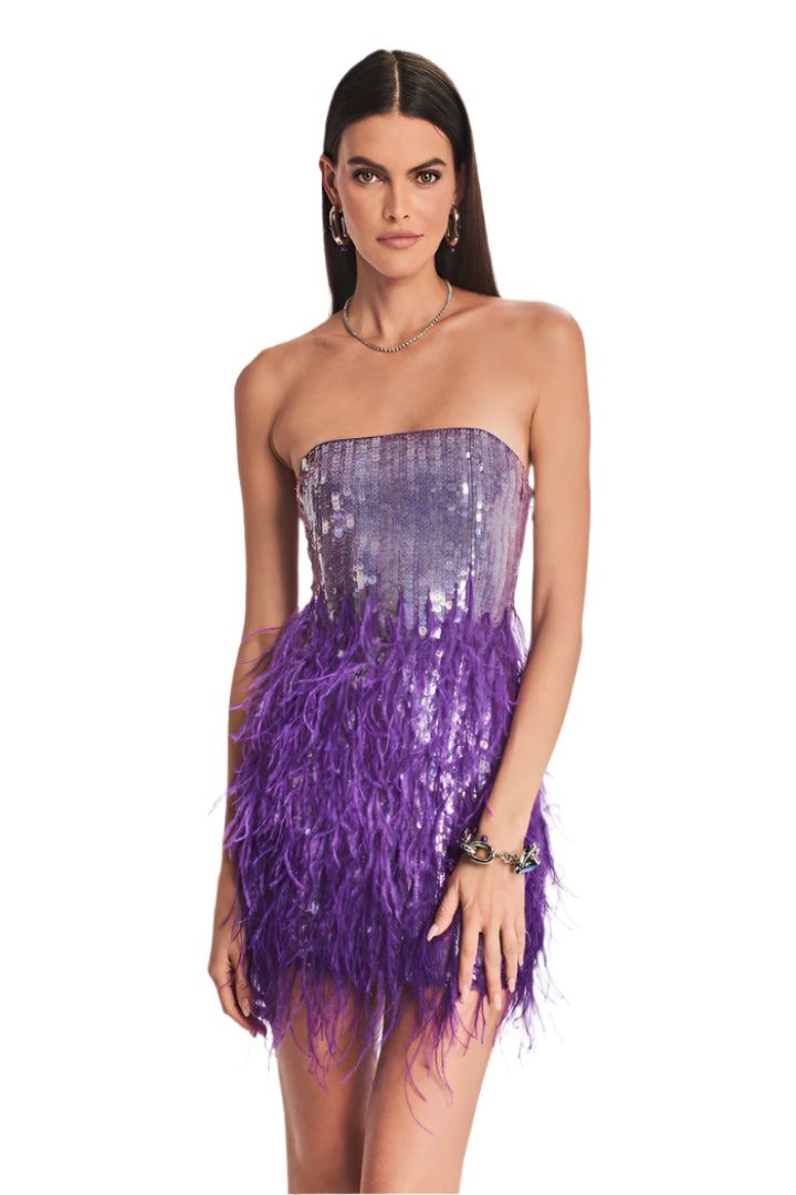 anastasia sequin feather dress retrofete Anastasia Mini Dress in Feather