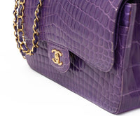 Flap Bag in Purple Alligator leather