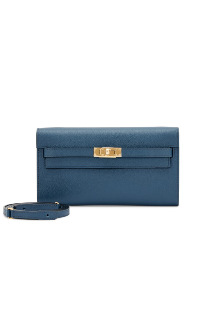 (New) Kelly To Go Veau Bleu De Pruss Gold Hardware