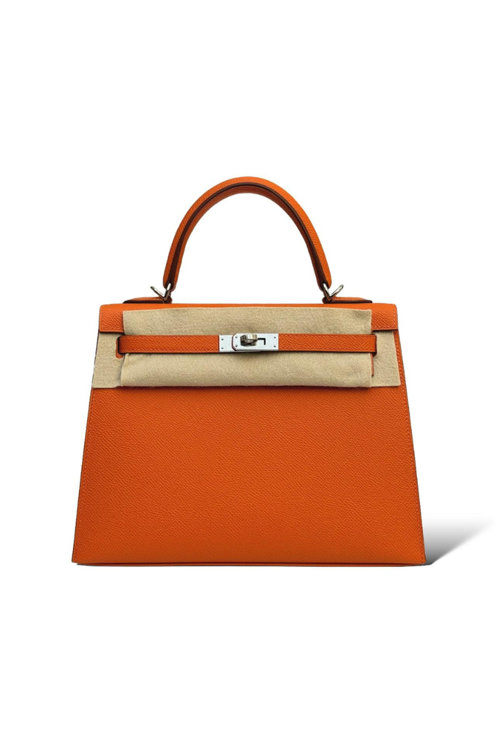 (New) Kelly 25 Orange Epsom Palladium Hardware