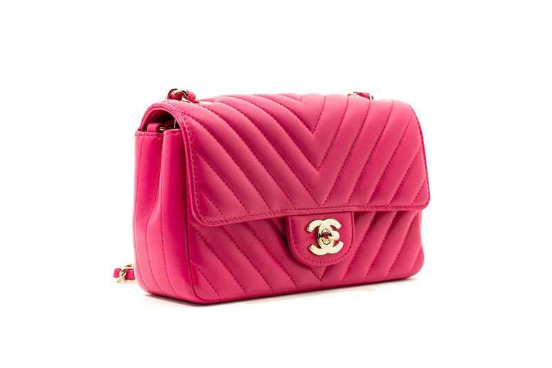 Vintage Pink Chevron Quilted Mini Flap Bag