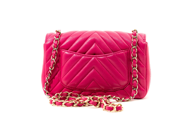 Vintage Pink Chevron Quilted Mini Flap Bag